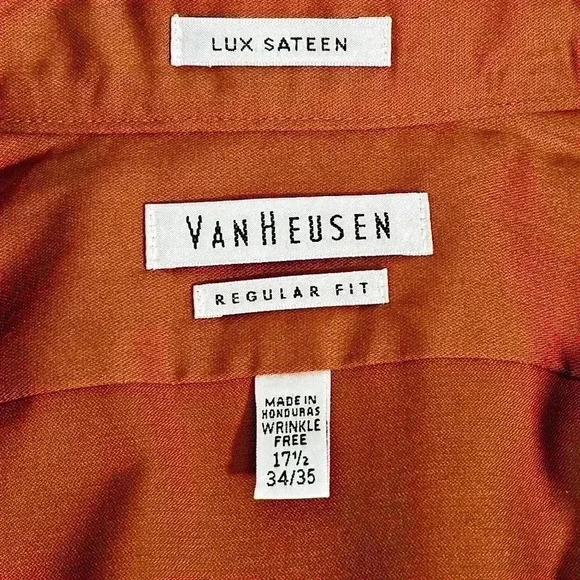 🛑 NWT Van Heusen Mens Cayenne Colored Dress Shirt Size 17.5 34/35 Reg Fit - Picture 5 of 8